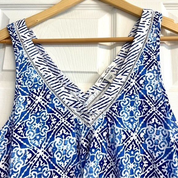 OSCAR DE LA RENTA Printed Pima Cotton Sleep Chemise Blue Diamond Grid women’s L - Picture 4 of 8